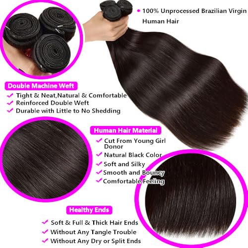 Straight Bundles Human Hair 12A Human Hair 3 Bundles Straight Hair Brazilian Hair Deals Human Hair Bundles Virgin Human Hair Bundles Remy Human Hair Bundles 20 22 24 Inch Human Hair Extensions