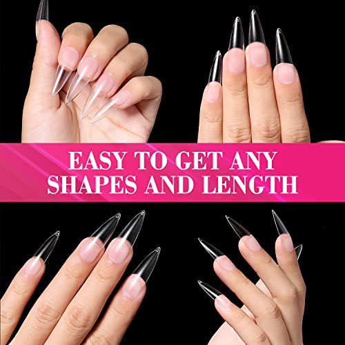 AIMEILI Long Stiletto Gel Nail Tips 432PCS Pre-buff Almond Fake Clear Nails Full Cover, Acrylic False Press on Nails with Box for Nail Art Salon and Home DIY, 10 Sizes