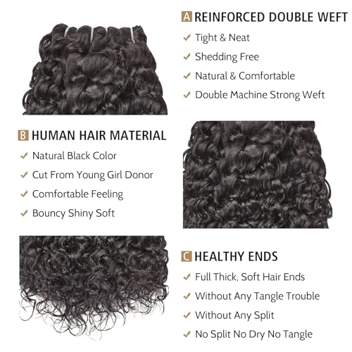Wequeen 16A Deep Wave Human Hair Bundles 28 Inch 100% Unprocessed Brazilian Virgin Hair Quick Weave Bundles Human Hair Extensions Real Human Hair, Natural Black