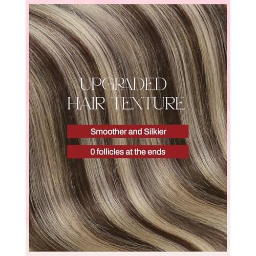 Moresoo Tape in Hair Extensions Human Hair Brown Real Hair Tape in Extensions Dark Brown with Caramel Blonde Human Hair Glue in Human Hair Extensions Fashion Seamless 22 Inch 20Pcs/50g #P4/27