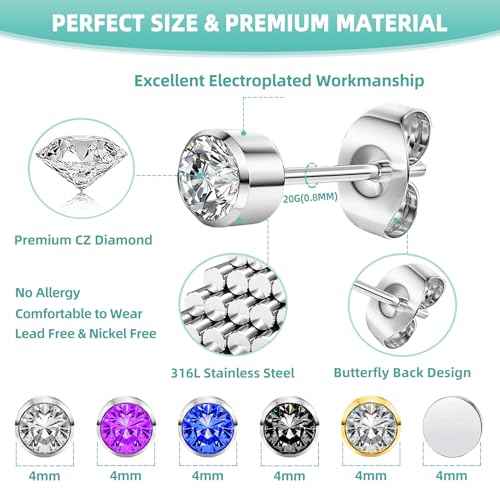 Professional Ear Piercing Gun Kit with 18 Pairs of CZ Stones Stud Earrings and Pro Black Ear Piercing Gun 8 Alcohol Pads for Salon and Home Use