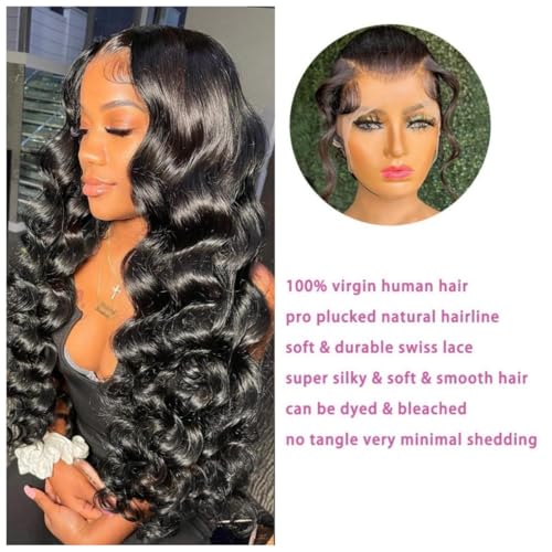 13x6 Body Wave Lace Front Wigs Human Hair Pre Plucked 200% Density HD Transparent Lace Frontal Wigs Human Hair With Baby Hair Natural Black 22 Inch