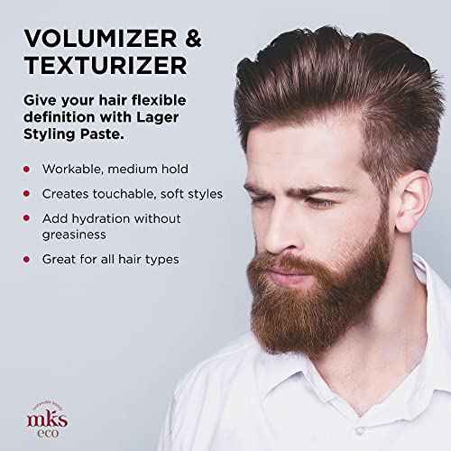 MKS eco for Men Lager Styling Paste, Sandalwood Scent - 4 oz - Flexible Definition - Adds Volume & Texture - With Hemp Seed Oil & Argan Oil - Vegan, Cruelty Free