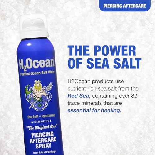 H2Ocean Piercing Aftercare Spray, Saline Spray for Piercings Cleaning Solution, with Sea Salt Nipple, Ear, Nose, Lip, Belly Piercings Cleaning Spray with Sea Salt & Bump Treatment, Set of 2