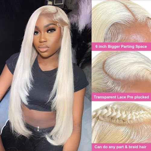 613 13x6 Lace Front Wig Human Hair 30 inch Straight Blonde Wig Human Hair 180% Density 613 HD Lace Frontal Wig Blonde Lace Front Wigs Human Hair Pre Plucked with Baby Hair