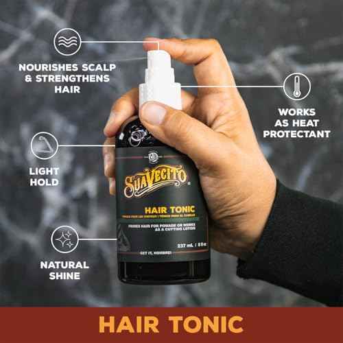 Suavecito Hair Tonic Spray 8 oz. Adds Refinement & Resilience To Hair - Combats Dryness, Buildup & Breakage - Nourishes Scalp - Alcohol Free, Paraben Free, Sulfate-Free - Rosemary, Witch Hazel