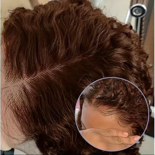 14 Inch 13x4 Chocolate Brown Lace Front Wigs Human Hair HD 4# Colored Kinky Curly Bob Dark Brown Wig Human Hair Pre Plucked for Black Women 180% Density
