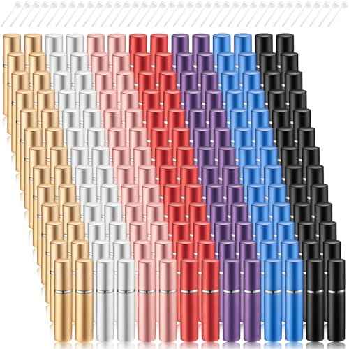 105 Pcs 5ml Refillable Perfume Atomizer Mini Refillable Travel Spray Bottle Portable Bottle Bulk with 105 Pcs Perfume Dispenser Pump Transfer Tool for Outgoing, Mixed Color