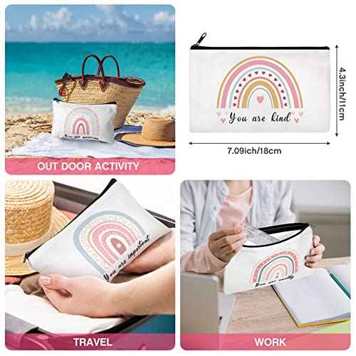 Yahenda 16 Pcs Rainbow Canvas Makeup Bags Bulk for Women Inspirational Zipper Pouch You Are Amazing Loved Beautiful Pencil Pouch Travel Toiletry Bag for Nurse Teacher Christmas Birthday Gifts