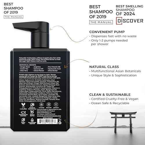 Blackwood For Men Hydroblast Moisturizing Shampoo - Men's Shampoo for Coarse, Dry, & Curly Hair-Infused with Ginseng & Ginger - Natural Vegan Formula -Sulfate Free, Paraben Free & Cruelty Free (7 Oz)