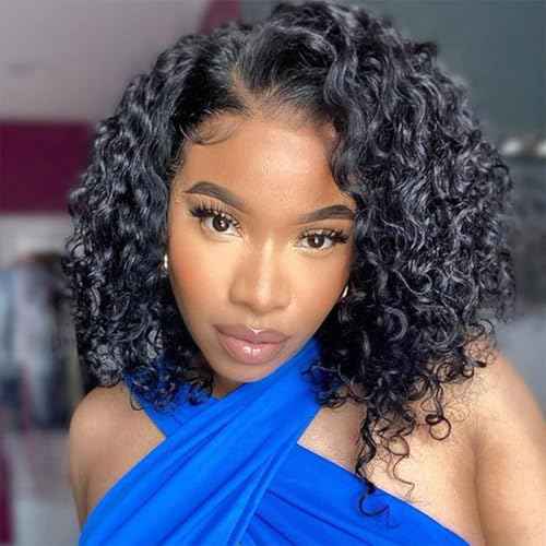 Short Bob Deep Wave Lace Front Wigs Human Hair 13x4 HD Lace Front Wigs Human Hair Pre Plucked Wet and Wavy Wigs for Women 180% Density Deep Curly Hair Wigs with Baby Hair