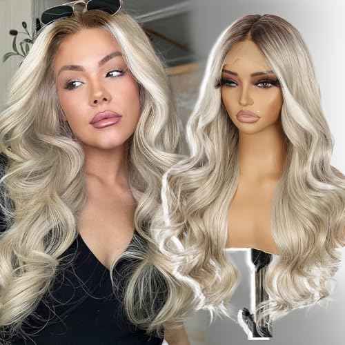SAPPHIREWIGS 13¡¿4 Platinum Blonde Lace Front Wigs Synthetic Lace Front Wigs Body Wave Glueless Wigs for Women Heat Resistant Fiber Wig for Daily Party Use 20 inch
