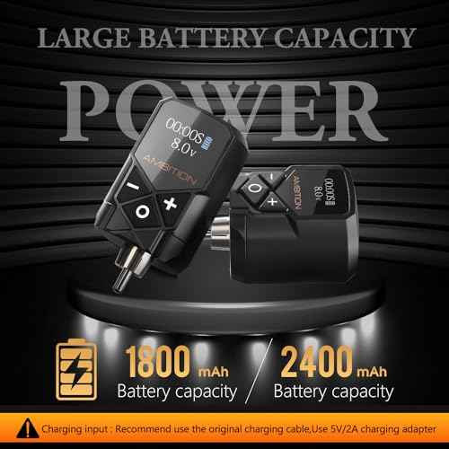 Tattoo Power Supply - Ambition Kuark Mini Wireless Portable RCA Tattoo 1800mAh Lithium Battery Pack with LED Digital Display for Rotary Tattoo Machine