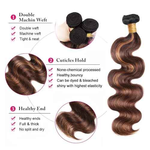 Ombre Brown Body Wave Bundles P430 Human Hair Bundles 16 18 20 inch LadrXadr #4 Body Wave Human Hair Bundle 3 Tone