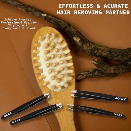 NARZ 4Pcs Professional Tweezers for Women Facial Hair Stainless Steel Precision Tweezers for Ingrown Hair Eyebrow Tweezer for Men & Women (Black Set)