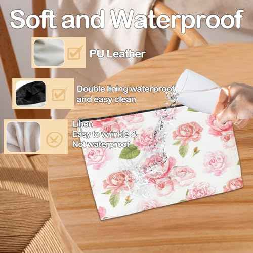 Floral Pink Makeup Bag Gift, Coquette Trendy Cute Zipper Travel Toiletry Cosmetic Bag, Preppy PU Leather Organizer for Women, Coquette Birthday Gifts for Sister, Teen, Daughter, Bff, Friend