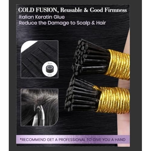 LaaVoo I Tip Hair Extensions Human Hair Black Long I Tips Hair Extensions Real Human Hair 50s 50g 26 Inch