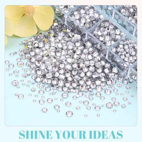 6100Pcs Resin Rhinestones for Crafting with 2Pcs 10ml B7000 Jewelry Glue, 1 Box Flatback Crystals Diamond (Clear) for Bedazzling Crafts DIY Nail Art Non Hotfix Gems for Clothing Shoes Tumblers