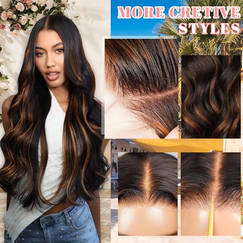 Balayage Brown Highlight 7X5 Lace Front Glueless Wigs Human Hair 28 inch Pre Plucked Pre Cut Pre Everything Highlight 1b30 Human Hair Wigs