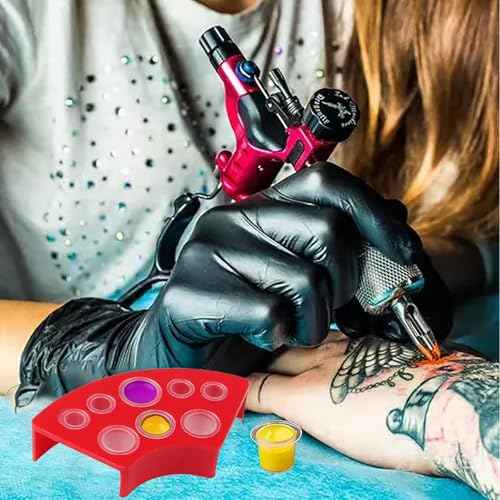 Tattoo Ink Caps Set, 600 Pieces Cups with 4 Green Cup Holders, Mixed Sizes Large Medium Small, Plastic Pigment Cups, Tattooing Machine Plastic Supplies Kit