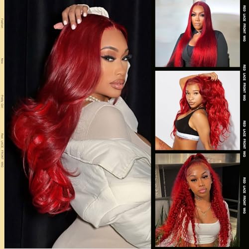 26 Inch Red Human Hair Wig 13x4 HD Lace Front Wigs Human Hair Pre Plucked Body Wave Human Hair Wig Color Wigs Human Hair 200 Density Red Lace Frontal Wigs Red Wig Human Hair