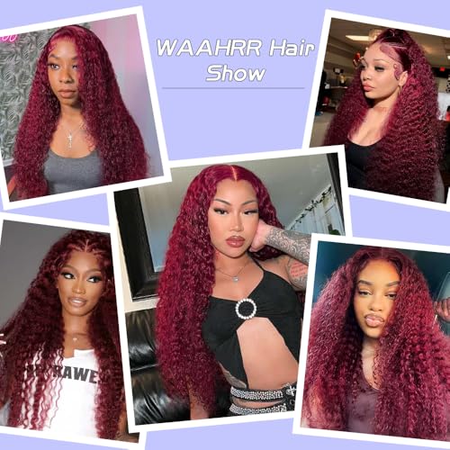 Burgundy Wig Human Hair 13x6 Deep Wave Lace Front Wigs Human Hair 200 Density 99j Burgundy HD Lace Front Wigs Pre Plucked Red Colored Glueless Wig for Women 18 Inch