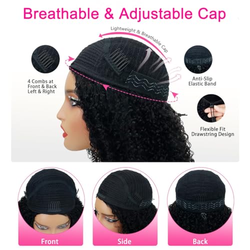 Kinky Curly Half Wig Human Hair 200% Density 3 In 1 Seamless Flip Over Half Wigs Human Hair Glueless Wear and Go Beginner Friendly Kinky Curly Wig Human Hair Drawstring Headband Wig for Women 18 Inch