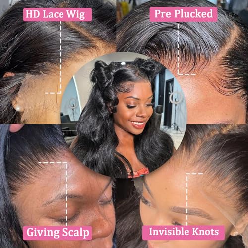 13x6 Lace Front Wigs Human Hair 180 Density Body Wave HD Lace Frontal Wigs Pre Plucked with Baby Hair Glueless Wig for Women 22Inch