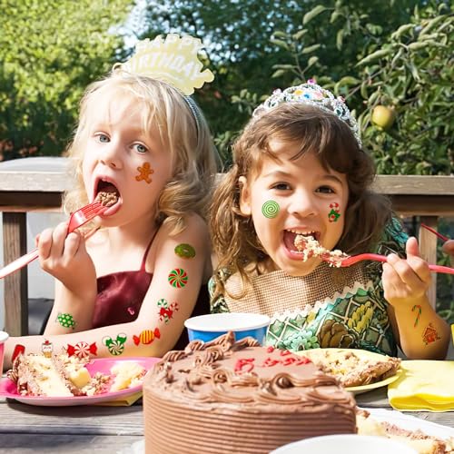 96 PCS Cute Candyland Candy Land Temporary Tattoos Theme First Birthday Party Decorations Favors Supplies Decor Kids Tattoo Stickers Gifts For Kids Boys Girls Prizes Carnival Christmas Xmas Hoiliday