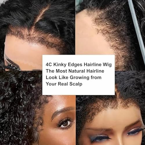 Afro Kinky Curly Lace Closure Wigs Human Hair Wear and Go Glueless Wig 4C Edges Afro Curly 4x4 Lace Pre Cut Pre-Plucked Hairline 210% Density 18 inch human hair wigs for black women