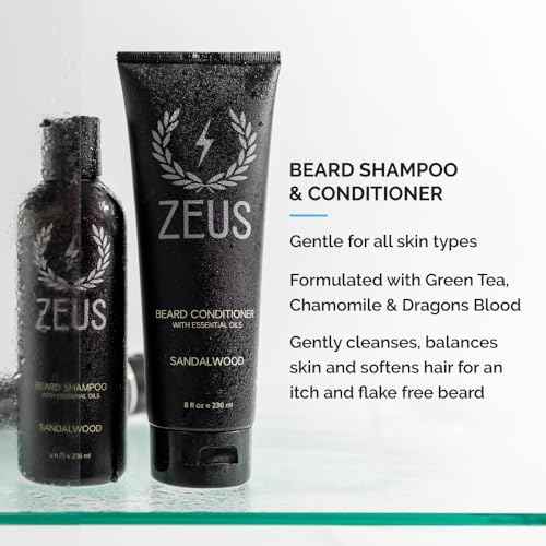 ZEUS Deluxe Men¡¯s Beard Care Gift Set ? Luxury Holiday Grooming Kit with Wash, Oil & Brush, Perfect Present for Husband, Dad or Boyfriend (Sandalwood)