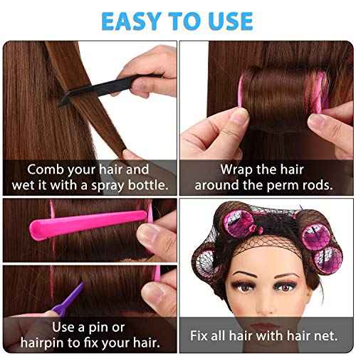 141 Pieces Hair Rollers Set Include 60 Plastic Hair Rollers (Multicolor,6 Size)