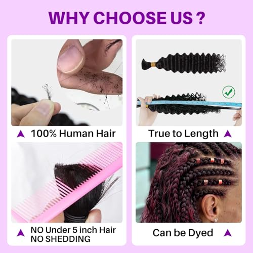 Human Braiding Hair for Boho Braids, Deep Wave Bulk Boho Braids Human Hair for Knotless Curly Bohemian Water Wave Braiding 110g 24 Inch Auburn Ginger (3 No Weft Bundles/Pack)