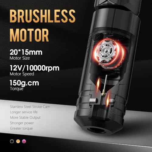 Ambition Torped 36mm Rotary Tattoo Pen Machine Kit, 5.5mm Stroke Brushless Motor Tattoo Gun with 1pc 2400mAh Kuark Battery Wireless Tattoo Power Supply Kit for Professional Tattoo Artists(Black)