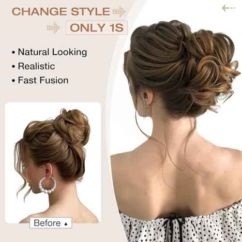 Messy Bun Hair Piece Wavy Curly Scrunchies Fluffy Donut Thick Updo Elegant Chignon Hairpieces for Women Girls, Dark Brown 1.4oz
