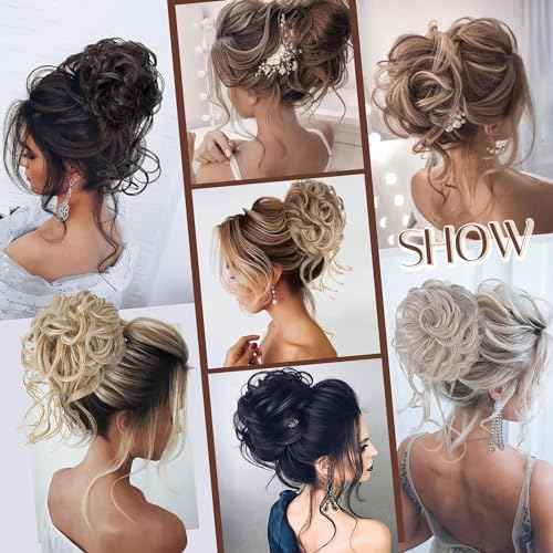 Large Messy Bun Hair Pieces for Women Wavy Curly Fake Hair Bun Extensions Ponytail Hairpieces for Updo Natural Synthetic Claw Clip Bun Hair Accessories Light Brown mix Blonde