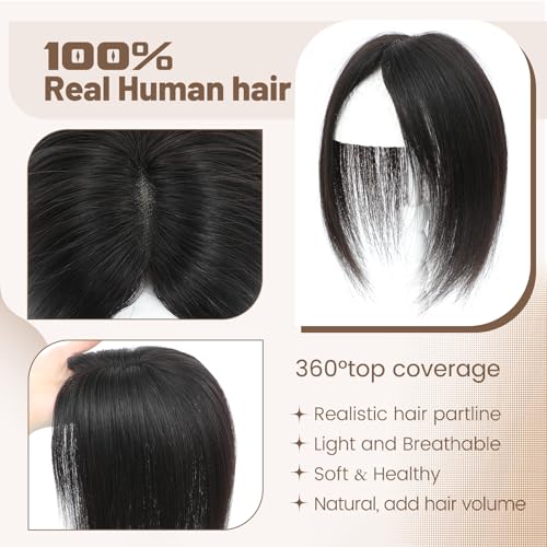 Hair Toppers for Women Real Human Hair Toppers No Bangs 7 * 10cm Upgrade Swiss Base 30g HairPieces for Women with Thinning Hair 10Inch (Natural Black)