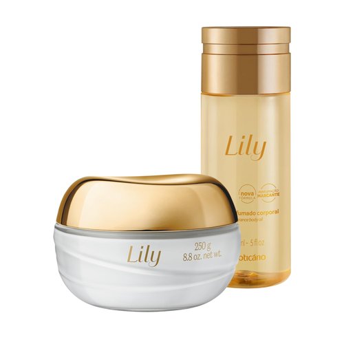 O Boticário Lily Luxury Moisturizing Bundle: Satin Hydrating Body Cream (8.8 oz) & Scented Body Oil (5 oz)