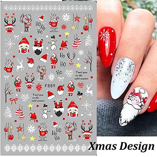 Christmas Nail Stickers Winter Snowflake Nail Art Decals 3D Self-Adhesive Christmas Nail Art Supplies Decorations Cute Santa Claus Sock Elk Tree Bears Xmas Holiday Nail Designs for Women 5 Sheets
