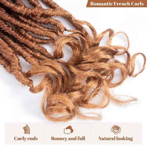 Toyotress French Curl Locs Crochet Hair - 10 Inch 8 Packs Ombre Brown 3 Tones Crochet Faux Locs With Curly Ends, Short Pre-Looped Soft Locs Braiding Hair Extensions (10 Inch, OT30/27-8P)