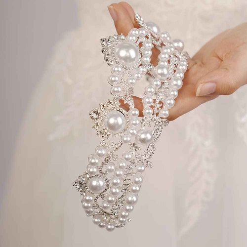 JWICOS Wedding Tiara for Bride Pearl Tiaras and Crowns for Women Rhinestone Birthday Crown for Girls Pearl Hair Accessories for Christmas Halloween Pageant Prom