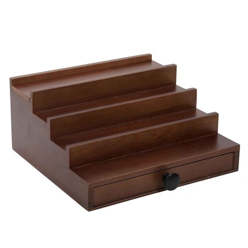 Fengligoo Walnut Cologne Organizer for Men - 4 Tier Wooden Cologne Perfume Display Stand with Drawer and Hidden Compartment, Mens Cologne Holder Shelf for Organizing and Storing