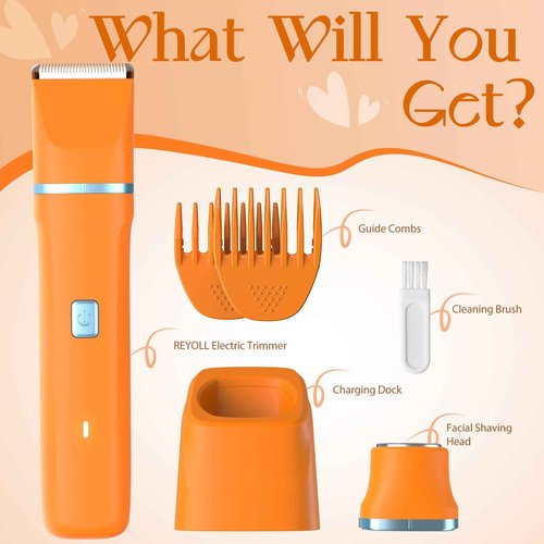 Facial Hair Removal for Women - Waterproof 2 in1 Rechargeable Eyebrow Facial Trimmer and Bikini Trimmer for Women, Painless Face Electric Razor/Shaver for Lip, Arms, Face, Peach Fuzz