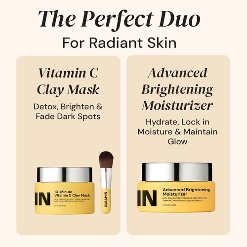 Gleamin Brightening Duo – Vitamin C Clay Mask & Advanced Brightening Moisturizer for Dark Spots, Uneven Tone & Glowing Skin