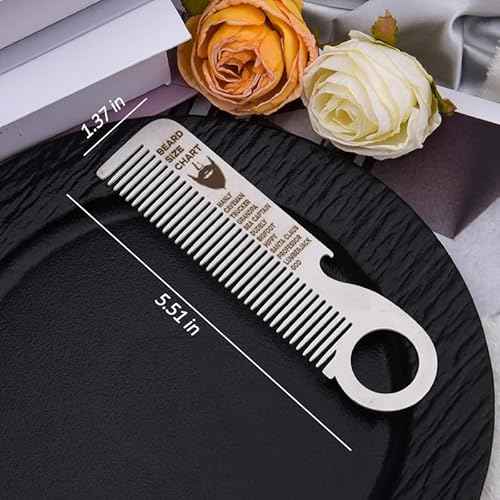 Beard Mustache Comb for Men Dad Grandpa Birthday Gifts for Men Silver Metal Combs Birthday Gifts for Men Him Beard Gifts for Men Boyfriend Husband Funny Christmas Gifts for Men Husband Boyfriend