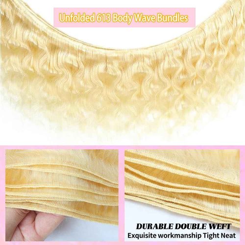 OUAYESI 613 Bundles Human Hair Body Wave Blonde Bundles Human Hair 22 Inch 100% Unprocessed 12A Brazilian Virgin Raw Weave Bundles Human hair Blonde Bundle Body Wave Extensions for Women