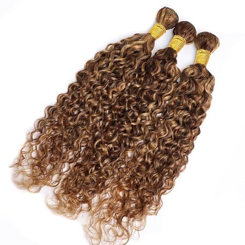 P427 Highlight Blonde Bundles Human Hair Brown Water Wave 3 Bundles 16 16 16 Inch Unprocessed Brazilian Virgin Remy Honey Blonde Water Wave Bundle Human Hair Extensions