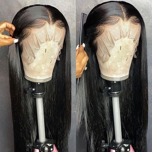 Aliglossy Brazilian Transparent Lace Front Wigs Human Hair 13x4 Straight Wigs Human Hair for Women Pre Plucked with Baby Hair Natural Hairline Wear & Go Glueless Lace Wig 180% Density 24 Inch 10A