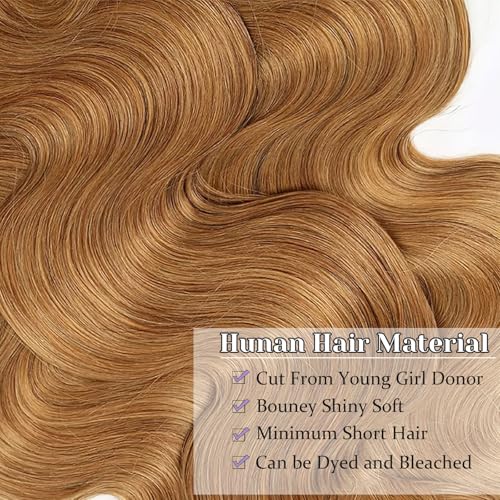 27# Honey Blonde Body Wave Bundles 100% Real Human Hair Bundles10 12 14 Inch For Quick Weave Double Weft Can Be Dyed and Restyled