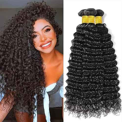 Deep Wave Bundles Human Hair 10A Brazilian Virgin Human Hair Bundles 100% Unprocessed 10 12 14 Inch Water Wave Bundles Double Weft Deep Curly Weave 3 Bundles Natural Color
